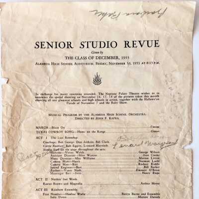 Program Alameda High School musical production, Class of December 1933