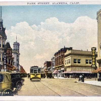 Photo Postcard intersection Park and Santa Clara, late 1920s