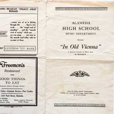 Program Alameda High School Music Department performance, 1926