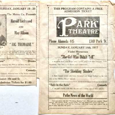 Program coming silent movies for the Park Theatre, 1919