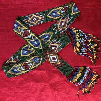 Belt of woven glass beads in American Indian patterns, early 1900s
