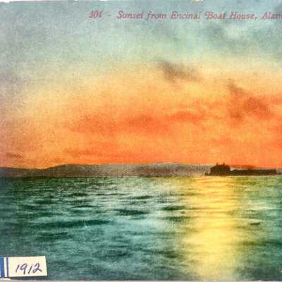 Postcard from Encinal Yacht Club at sunset, 1912