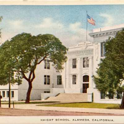 Postcard depicting main facade second Haight School (demolished), c. 1920