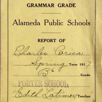 Porter School Report Card of Charles Corica, 1917