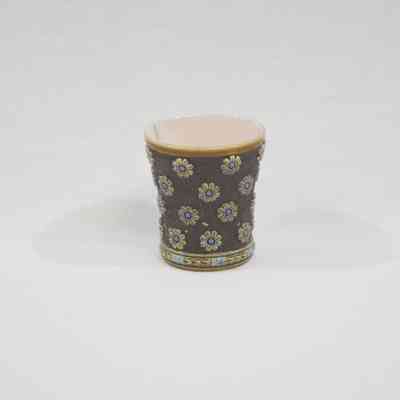 Toothpick Holder, Brown Glass with Blue Flower Motif