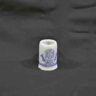 Toothpick holder, white and blue glass, miniature beer stein