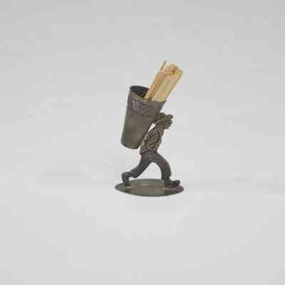 Man Carrying Basket on Back Metal Toothpick Holder