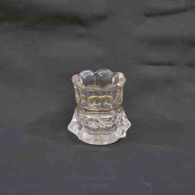 Toothpick holder, clear and gold wash glass