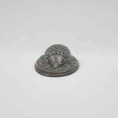 Metal Hedgehog Surrounded by Flowers and Leaves on Oval Base Toothpick Holder