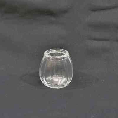 Toothpick holder, clear glass, bulbous, ribbed