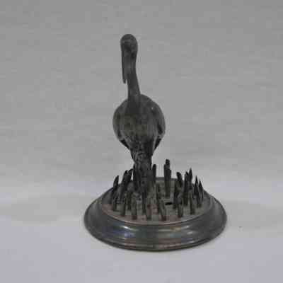 Silver Crane Surrounded by Reeds Toothpick Holder