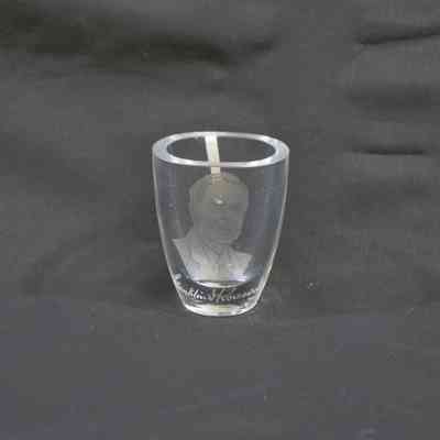 Toothpick holder, clear glass, Franklin D. Roosevelt
