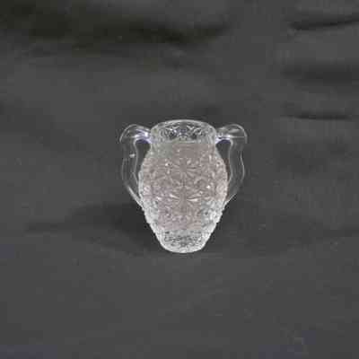 Toothpick holder, clear glass, vase shape with two handles