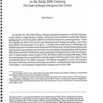 Social Capital and the Sheep Business in the Early 20th Century: The career of Basque immigrant John Etchart