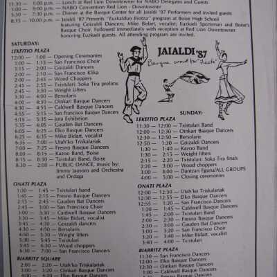 Jaialdi '87 Schedule of Events