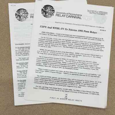 1992 Penn Relays press releases announcing TV coverage