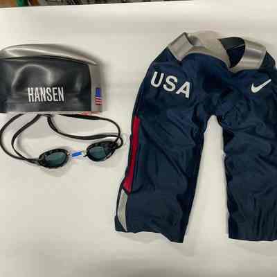 Brendan Hansen swim trunks, cap, goggles