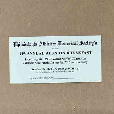 Ticket to Phila. Athletics Historical Society Annual Breakfast