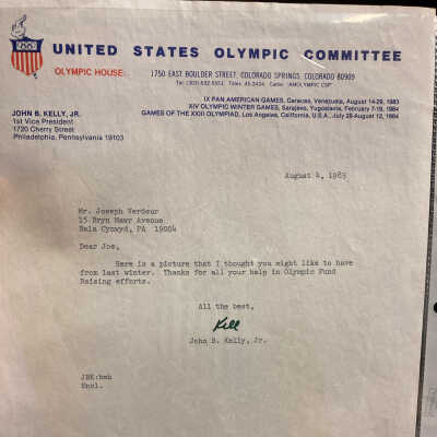 1983 Letter John B Kelly to Joe Verdeur
