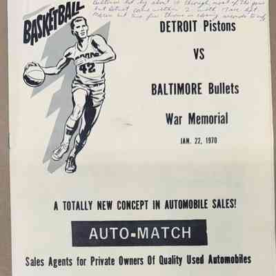 1970 Pistons-Bullets game day program
