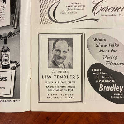 Lew Tendler’s restaurant as-Forrest Theater playbill-1946