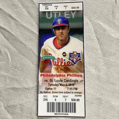 Phillies ticket-Chase Utley 5/4/2010