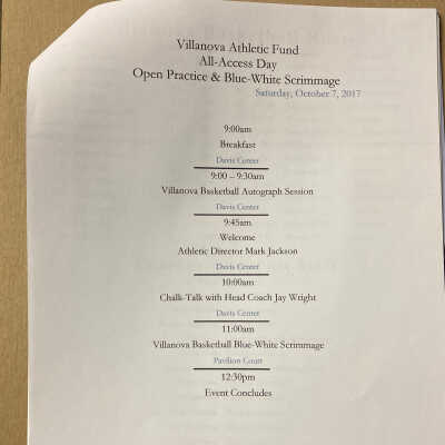 Villanova Open Practice Program (2017-18 season)