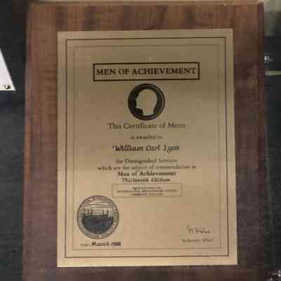 Bill Lyon - Men of Achievement - Certificate of Merit