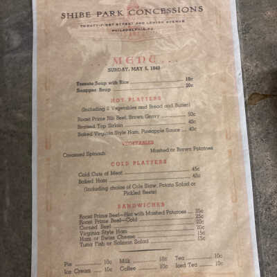 1940 Shibe Park concessions menu
