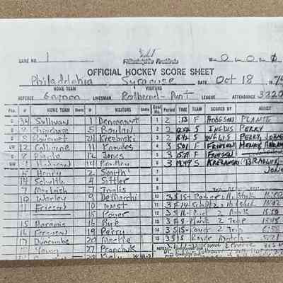 1974 NAHL Firebirds-Syracuse Blazers score sheet