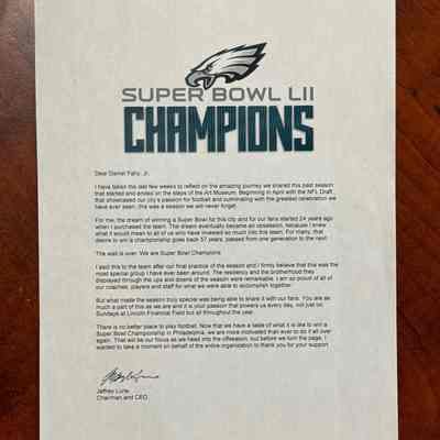 2017 Super Bowl letter from Jeff Lurie