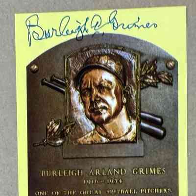 Burleigh Grimes signed Baseball Hall of Fame postcard