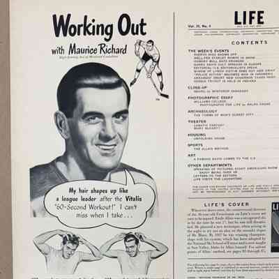 1949 Life Magazine Vitalis ad - Maurice Richard