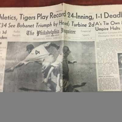 1945 newspaper Athletics tie game