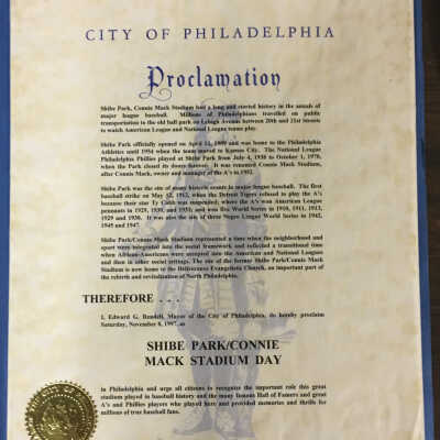 1997 Shibe Park - Connie Mack Stadium Day City of Philadelphia proclamation