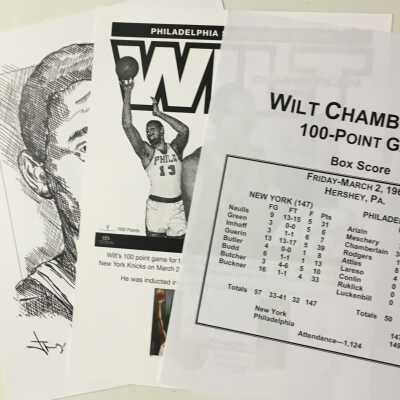 Wilt Chamberlain 100 point game box score & drawing
