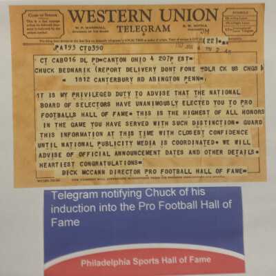 1967 telegram chuck bednarik hof loaned