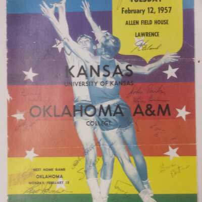 1957 Kansas -vs- Oklahoma A & M Basketball Program cover Wilt Chamberlain