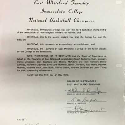 1973 Immaculata Certificate from East Whiteland Twp