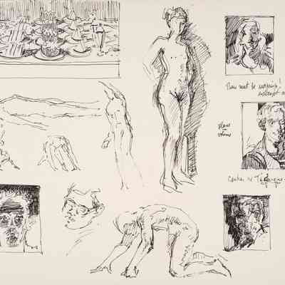 RECTO: Untitled (Page of Sketches with Figures and Desserts)