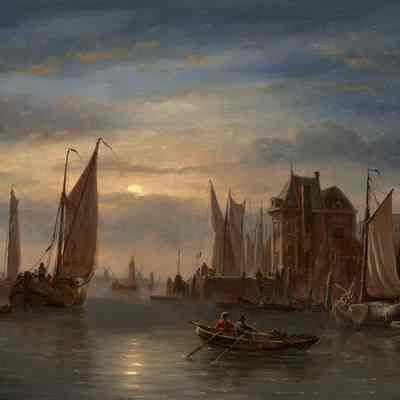 Harbor Scene by Moonlight