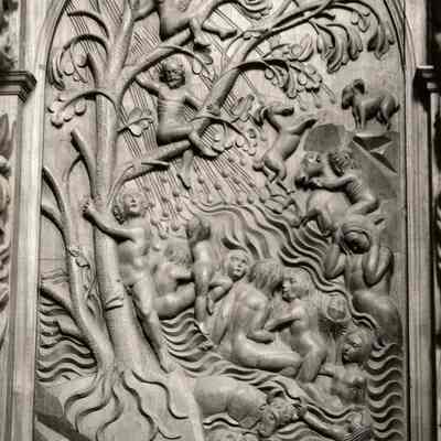 Wood Carving of Tree and Figures