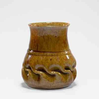 Vase with In-Body Twist and Mottled Brown and Tan Glaze