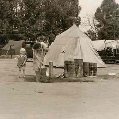 Texas Drought Refugees in Cotton Camp Near Exeter, CA