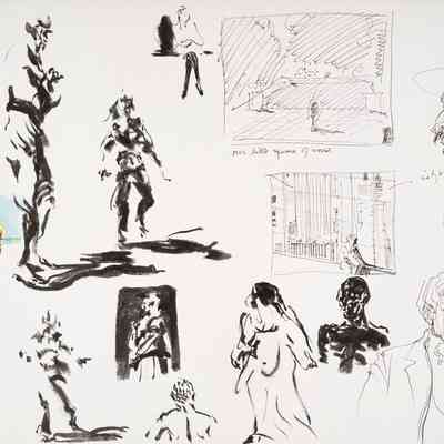 RECTO: Untitled Sketches (Figures, Cityscapes, and Cake)