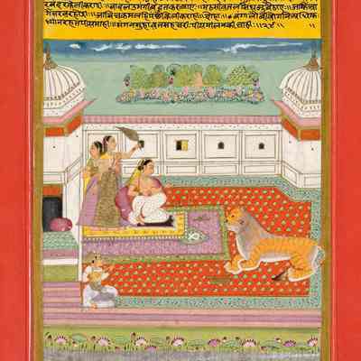 Woman on Terrace Receiving a Tiger