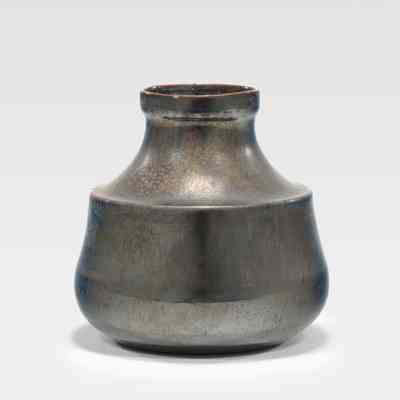 Bulbous Vase with Tapered Neck and Silver Mirror Glaze