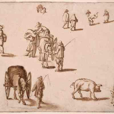 Sketches of Carts, Pigs, and Peasants