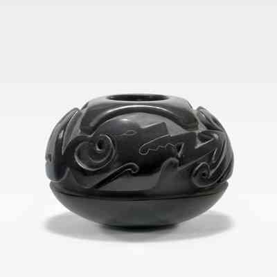 Carved Blackware Miniature Jar