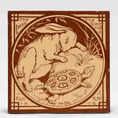 The Hare and the Tortoise run a Race Aesop Fable Tile